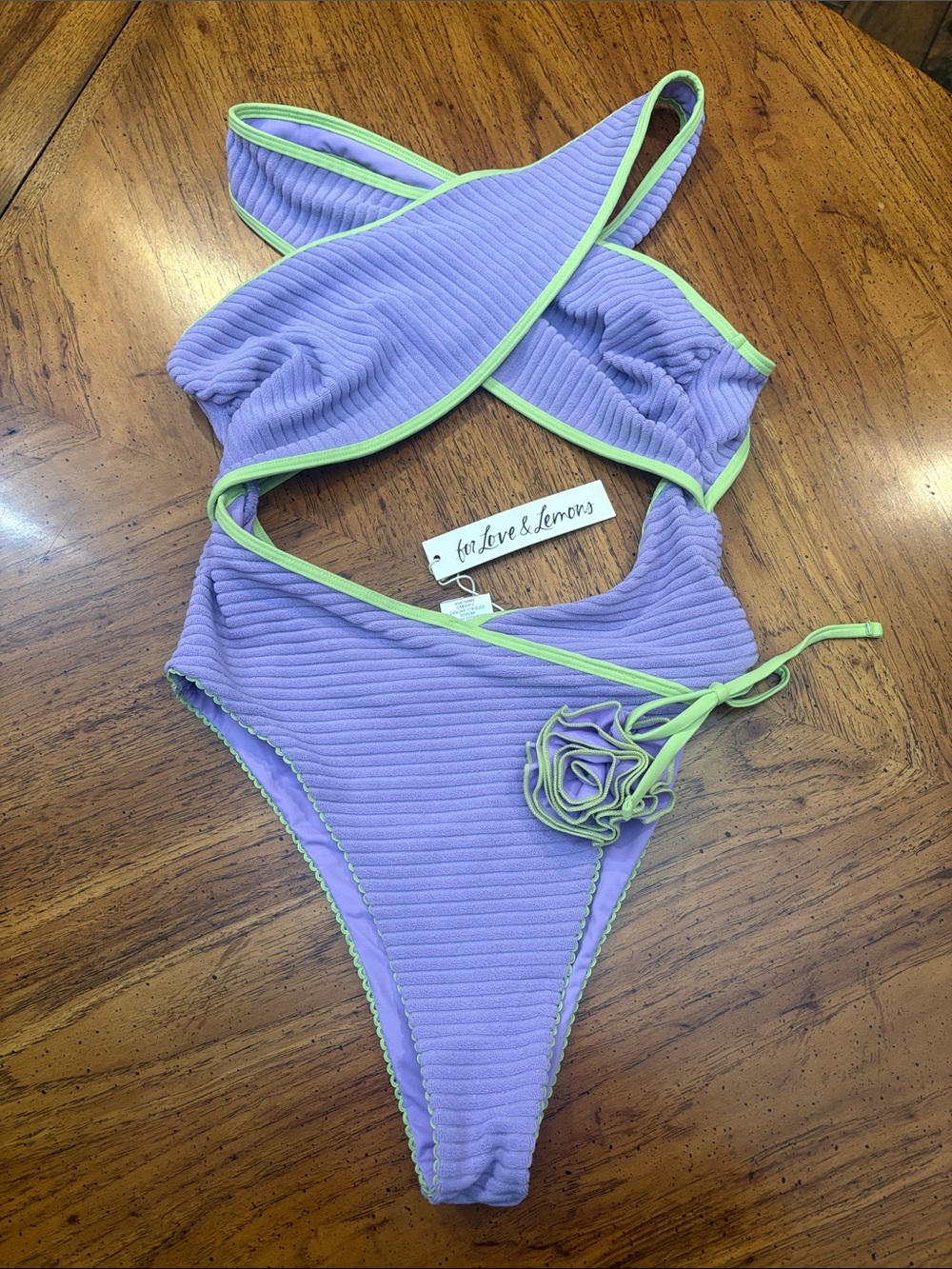 For Love And Lemons Lavender & Lime Girls' Ribbed Bikini Set